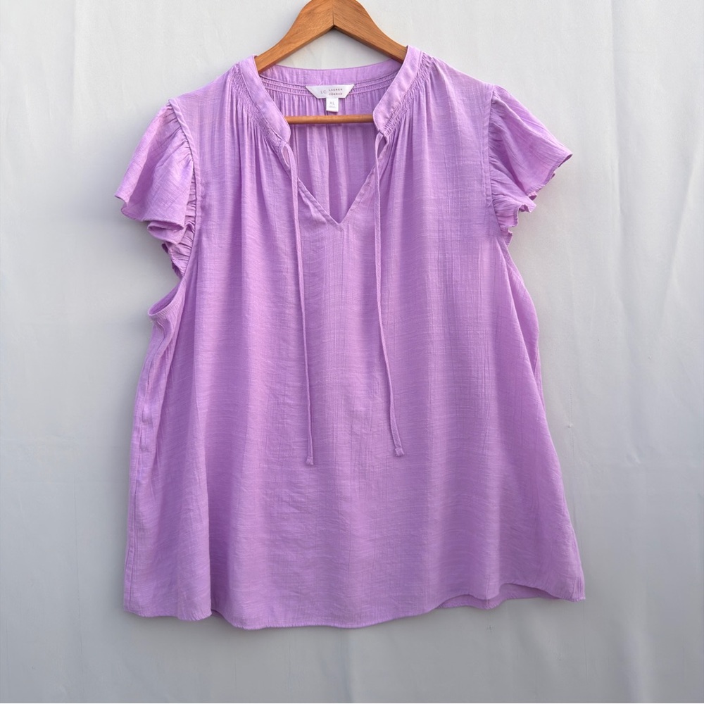 LC Lauren Conrad Lilac Flutter Sleeve Blouse Size XL Soft Romantic Top - Picture 2 of 8